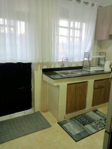uma cozinha com um lavatório e uma bancada em Amalya suites . em Eldoret
