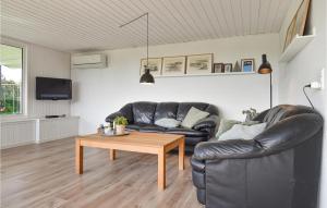 スナーヴィグにあるBeautiful Home In Ringkbing With Wifiのリビングルーム(革張りのソファ、コーヒーテーブル付)