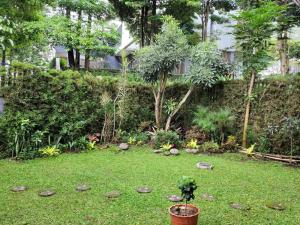 een tuin met een potplant in het gras bij Aryastri Villa in Bandung