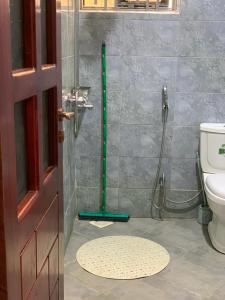 a bathroom with a shower with a toilet and a hose at Precious Bahai nest 1BDR wifi Netflix in Kampala