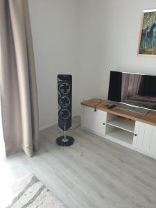 głośnik w pokoju obok biurka w obiekcie Seven days Smíchov w Pradze +5 zdjęć