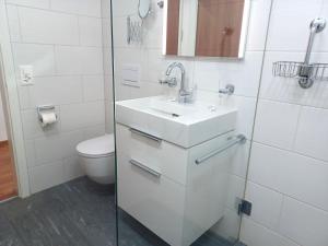 サンモリッツにあるAllod Bad 111の白いバスルーム(洗面台、トイレ付)