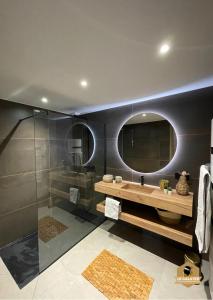 ein Bad mit einem Waschbecken und einem Spiegel in der Unterkunft Le Galatée Porticcio in Porticcio