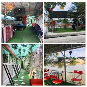 un collage de cuatro fotos de un edificio en Can Tho Riverside Hostel, en Bình Thủy