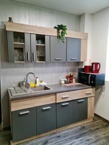 a kitchen with a sink and a counter top at Apartment in central Bucharest in Bucharest