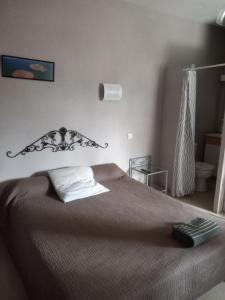 a bedroom with a bed with a brown bedspread at Sas O REGAL in Villeneuve-sur-Lot