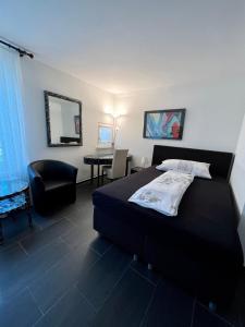 um quarto com uma cama, uma cadeira e uma mesa em Seefeld Residenz em Zurique