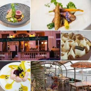 eine Collage mit Bildern von Speisen in einem Restaurant in der Unterkunft La Maison du Château au calme et centrale in Tournon-sur-Rhône + 25 Fotos