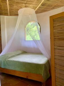 a bedroom with a bed with a mosquito net at Casa Magica in Minca