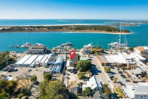 an aerial view of a harbor with boats in the water at Why Knot Getaway…Rooftop with WaterView! Unit F in Beaufort