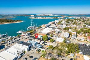 an aerial view of a small town with a harbor at Why Knot Getaway…Rooftop with WaterView! Unit F in Beaufort