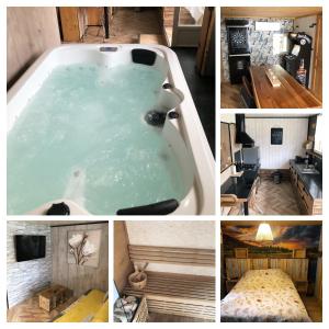 een collage van foto's van een bad in een kamer bij aud eau maillet in Tilques