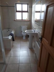 a bathroom with a sink and a toilet and a tub at Ballytigue House in Droíchead an Chláir