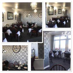 a collage of four pictures of a dining room at The Rutland in Blackpool