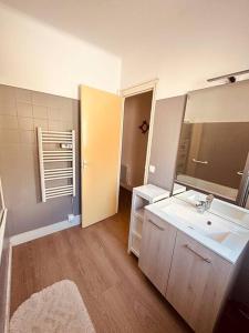 沙勒維爾－梅濟耶爾的住宿－Le Petit Gambetta，浴室设有白色水槽和镜子