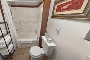 a bathroom with a toilet and a bath tub at Whale Pass Adventure Apartment 