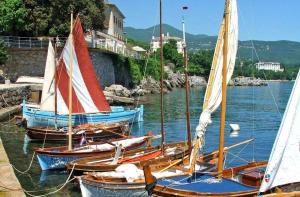 a group of small boats sitting in the water at Apartment Pinia with free parking in Lovran