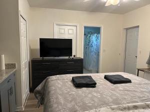 - une chambre avec un lit et une télévision à écran plat dans l'établissement ZenHomes in Brandon near Tampa Valrico Seffner, à Brandon