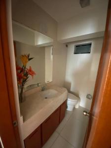 a bathroom with a sink and a toilet at Apartamento Vista al Mar in Lima