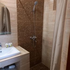 a bathroom with a shower and a sink at Три горішки in Yaremche +63 photos