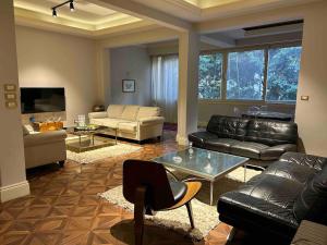 a living room with a couch and a table at Charming luxurious 2 bedroom apartment in zamalek in Cairo