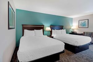 two beds in a hotel room with blue walls at Best Western Plus Chicagoland - Countryside in Countryside