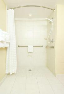 a bathroom with a shower with a shower curtain at DoubleTree Suites by Hilton Hotel Cincinnati - Blue Ash in Sharonville