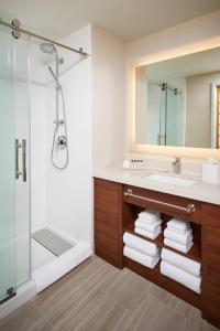 Delta Hotels by Marriott Toronto Mississauga في ميسيساوغا: حمام مع حوض ودش