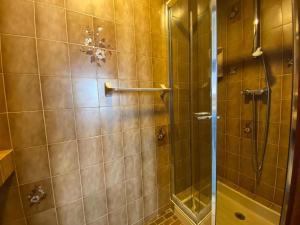 a bathroom with a shower with a glass door at Apartment, Quimper in Quimper