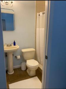 戴通納海灘的住宿－Seaside bungalow，一间带卫生间和水槽的浴室