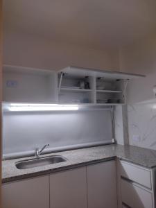 eine Küche mit einer Spüle und einer Arbeitsplatte in der Unterkunft Depto Saladillo in Saladillo