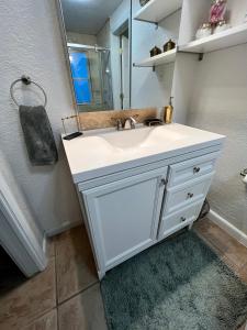 a bathroom with a white sink and a mirror at Beautiful Bungalow in Orlando