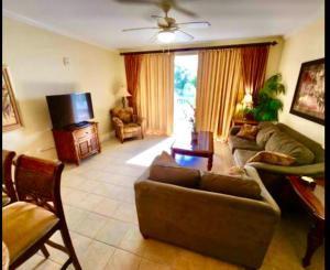 a living room with a couch and a tv at Disney just 1 and a quarter mile away, Blue Heron 1 room 2 bath,amenities,6 guests, walk to restaurants in Orlando