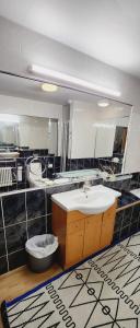 a bathroom with a sink and a large mirror at Fox Lodge in Drogheda