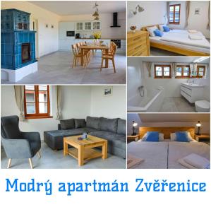 a collage of photos of a living room and a living room at Chalupa Pod Šerovnou 