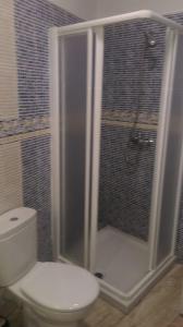 a bathroom with a white toilet and a shower at Antonio Fernández Playa in Conil de la Frontera +9 photos