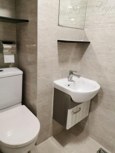 een badkamer met een wit toilet en een wastafel bij 香港百乐宾馆 Best-B&B in Hong Kong