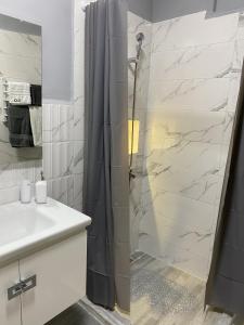 Appartement moderne et spacieux au coeur de Tanger في طنجة: حمام مع دش ومغسلة
