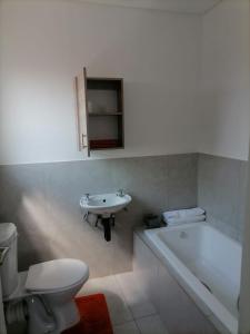 a bathroom with a sink and a toilet and a bath tub at Serenity Guest House in Soweto