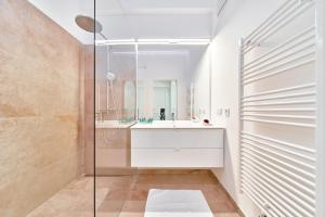 een badkamer met een douche en een wastafel bij Smile Apartments "Lesehof" in Krems an der Donau