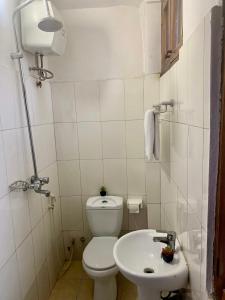 a small bathroom with a toilet and a sink at GOLDEN TASTE REST HOUSE in Dar es Salaam
