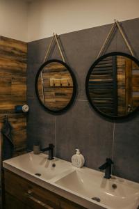 Hrčava的住宿－Chata BO Hrčava，浴室设有两面镜子和盥洗盆