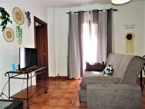 ein Wohnzimmer mit einem Sofa und einem TV in der Unterkunft APARTAMENTOS CASERIA DE COMARES in Granada