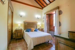 een slaapkamer met een bed met blauwe kussens bij Countryside Views House Teror in Teror