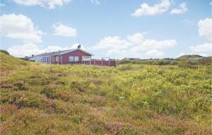 a red building on top of a grassy hill at Awesome Home In Ringkbing With 3 Bedrooms, Sauna And Wifi in Søndervig