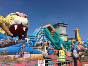 a large inflatable water park with a water slide at Julie’s retreat in Abergele