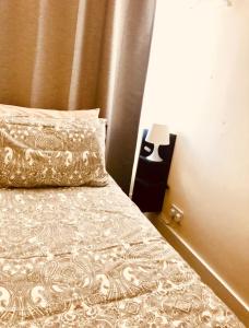 Dormitorio con cama con almohada y lámpara en AC Lounge 36 (Room D), en Rochford