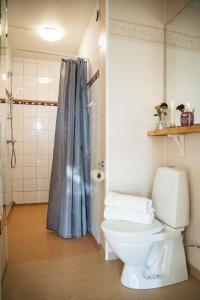 ein Bad mit einem WC und einer Dusche in der Unterkunft Paradiesische Villa mit Seeblick, großem Wintergarten und Außenterrasse mit Grill in Ulricehamn