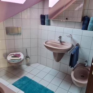 a bathroom with a sink and a toilet at Ferienwohnung Sahrmann in Mistelgau