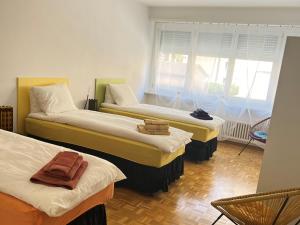 Pokój z 2 łóżkami i oknem w obiekcie Casa Kromatica w mieście Locarno